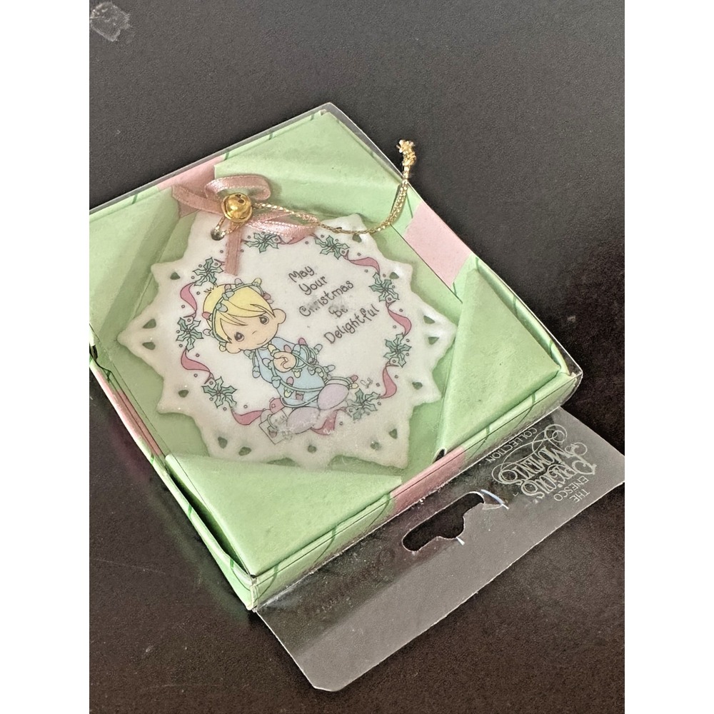 Precious Moments May Your Christmas Be Delightful Ornament Flat NOS 1994